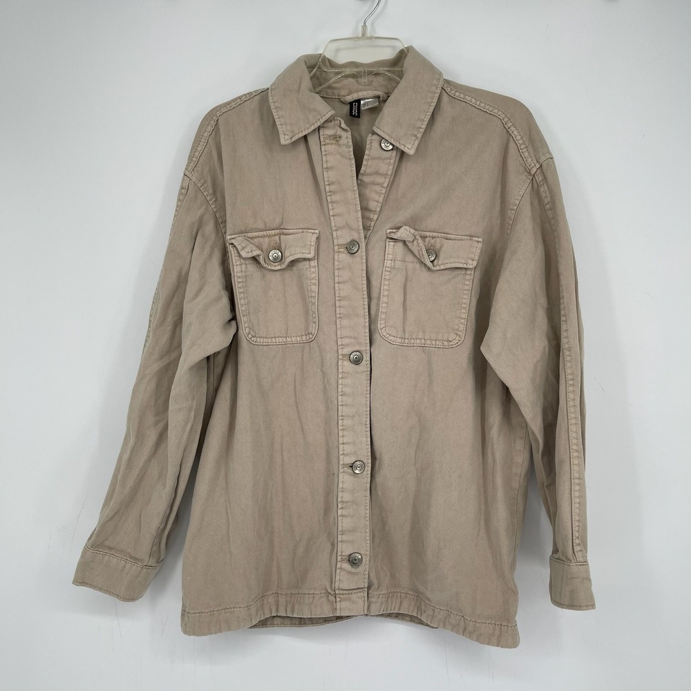 H&M Divided Women's Tan Cotton Twill Oversized Button Up Shacket Jacket Size S